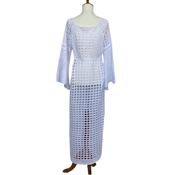 Boho White Crochet Knit Beach Dress Bikini Coverup - Picture 13 of 16